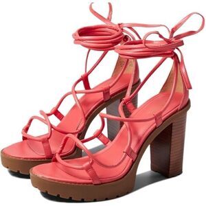 Michael Kors Platform Sandal Size 10 Coral Leather Ankle Wrap Open Toe Heels‎